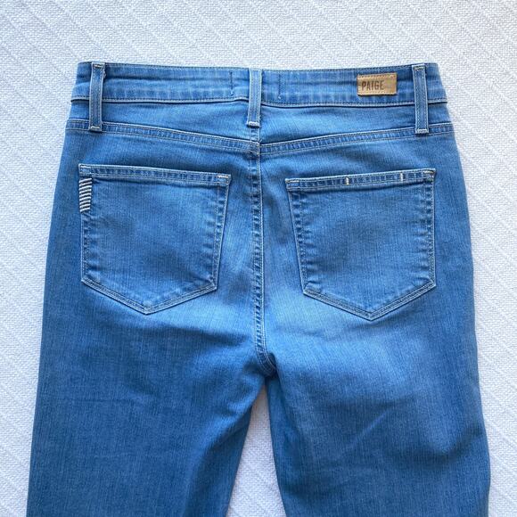 PAIGE Rory Crop Flare Jeans in Signa Light Wash Raw Hem Stretch Denim Size 27 - Picture 11 of 11